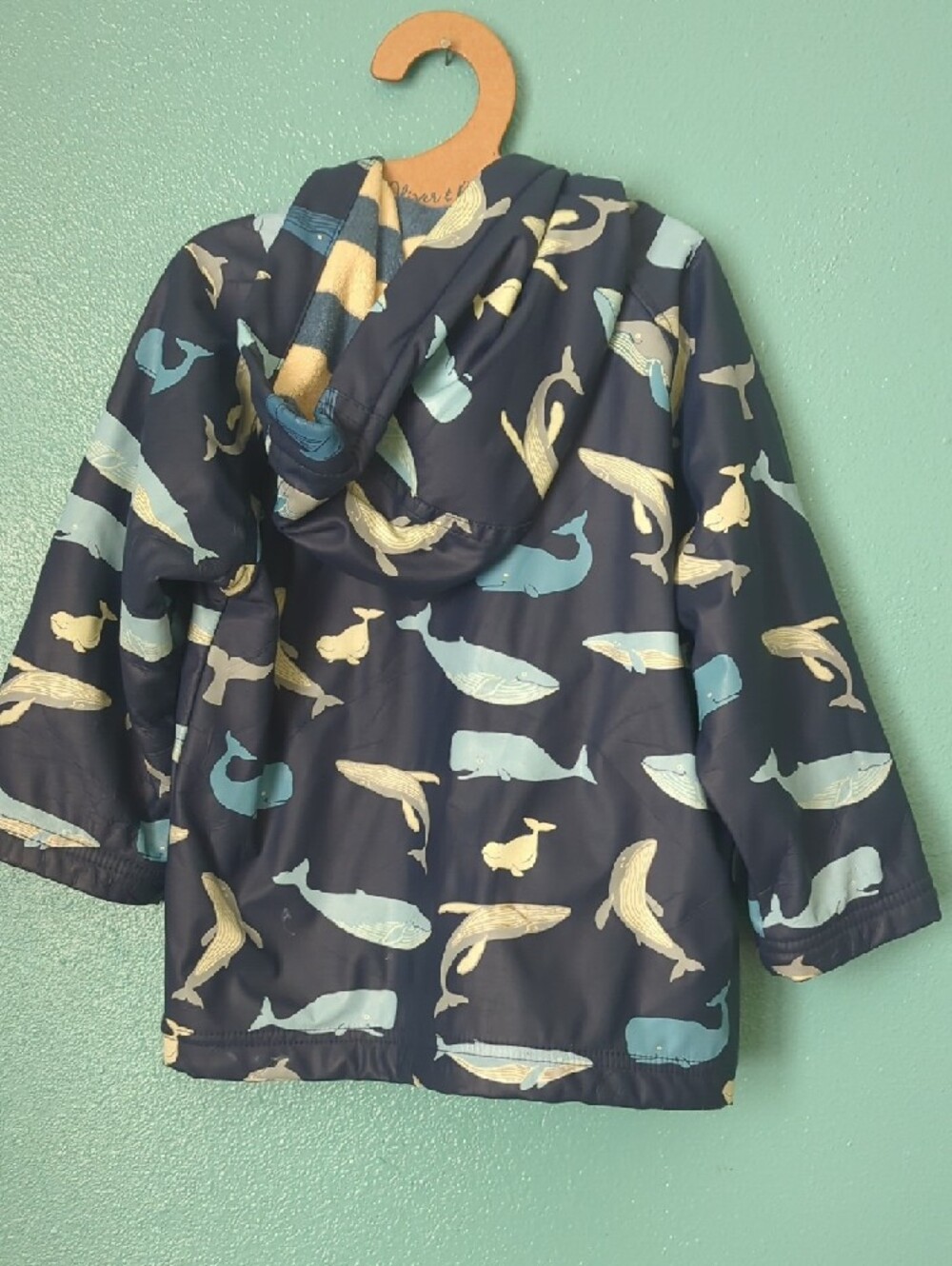 Hatley Navy Whale Print Hooded Raincoat - Picture 3 of 4
